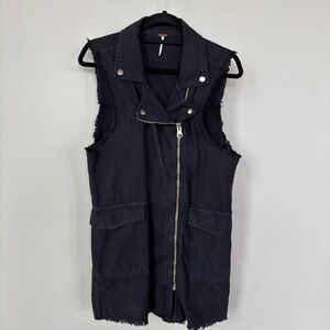 Free People Black Sleeveless Asymmetrical Zipper Vest Dress Size XS